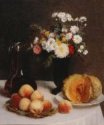 Still Life with a Carafe, Flowers and Fruit Henri Fantin-Latour